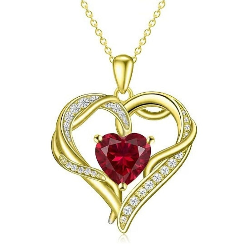 14K Gold  Plated 12 Months Birthstone Forever Love Heart Necklace Birthday Anniversary Wedding Gift