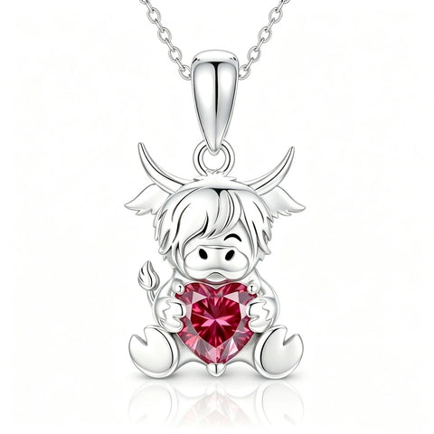 Sterling Silver Birthstone Highland Cow Pendant Necklace Birthday Christmas Gift