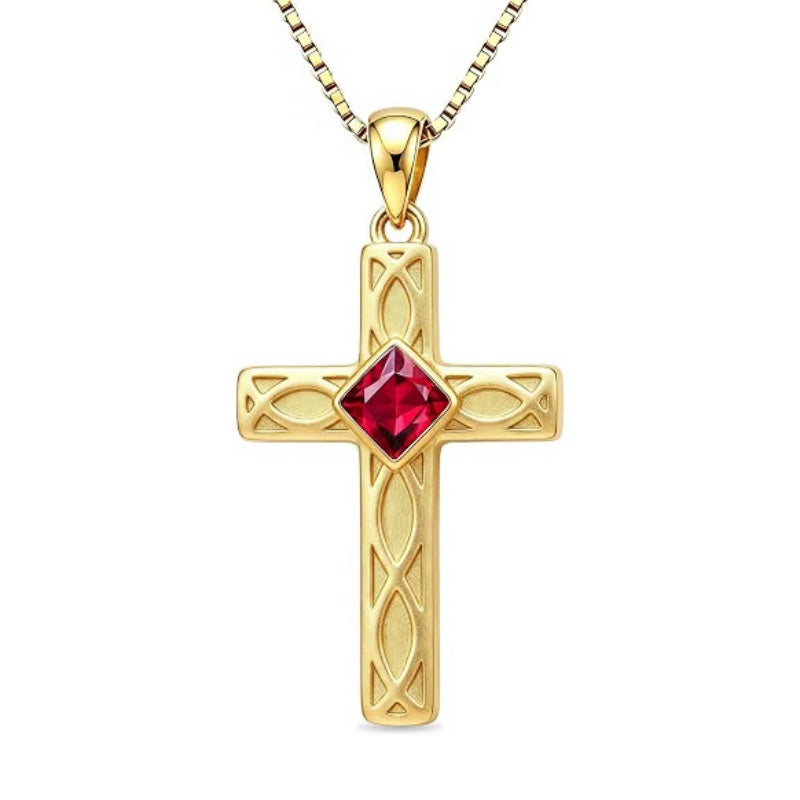 14K Gold Plated Birthstone Cross Pendant Necklace for Women  Anniversary Christmas Birthday Gift