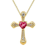 14K Gold Plated Heart Cut Cubic Zirconia Cross  Pendant Necklace For Women Religious Faith Jewelry