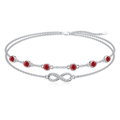 Sterling Silver Birthstone Infinity Multi-layered Anklet