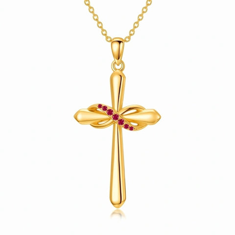 14K Gold Plated Birthstone Infinity  Cross Pendant NecklaceJewelry for Women