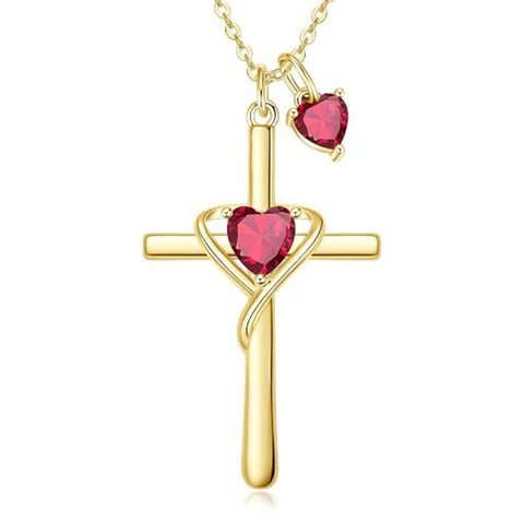 14K Gold Plated Birthstone Rose Cross Necklace for Women Faith Jewelry Gift