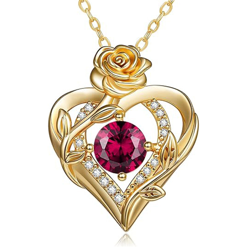 Sterling Silver Birthstone Rose Necklace for Women
