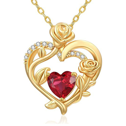 Sterling Silver Birthstone Rose Necklace for Women