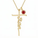 14K Gold Plated Birthstone Sister Cross  Pendant Necklace