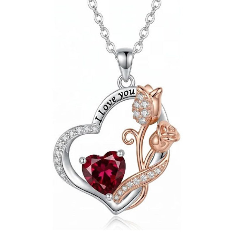 14K Gold Plated  Birthstone Rose Flower Necklaces for Women