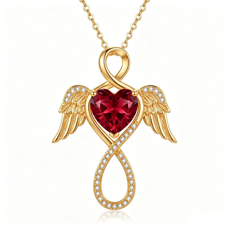 14K Gold Plated 12-Month Birthstone Infinity Angel Wings Pendant Necklace for Women