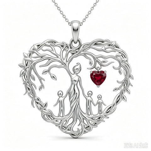 Sterling Silver Heart Pendant Birthstone Tree of Life Mother Child Family Necklace