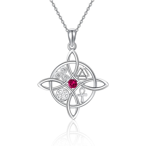 Sterling Silver Birthstone Celtic Knot Witches Knot Pendant Necklace