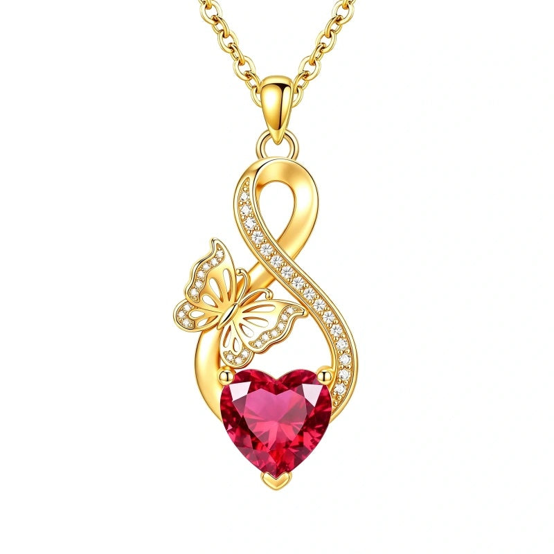 14K Gold Plated Infinity Birthstone  Butterfly Cross Necklace for Women