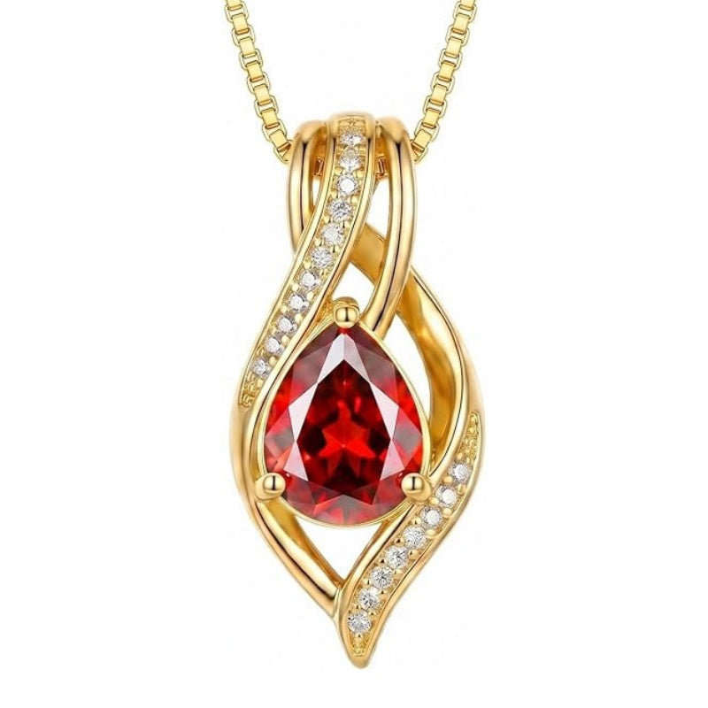 14K Gold Plated  Teardrop Birthstone Infinity Pendant Necklace for Women