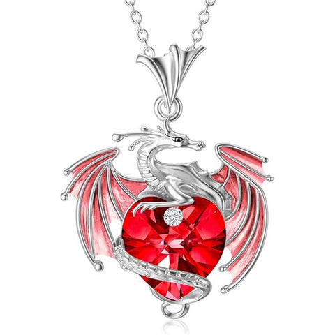 Sterling Silver Birthstone Heart Shaped Crystal Wyvern Pendant Necklace