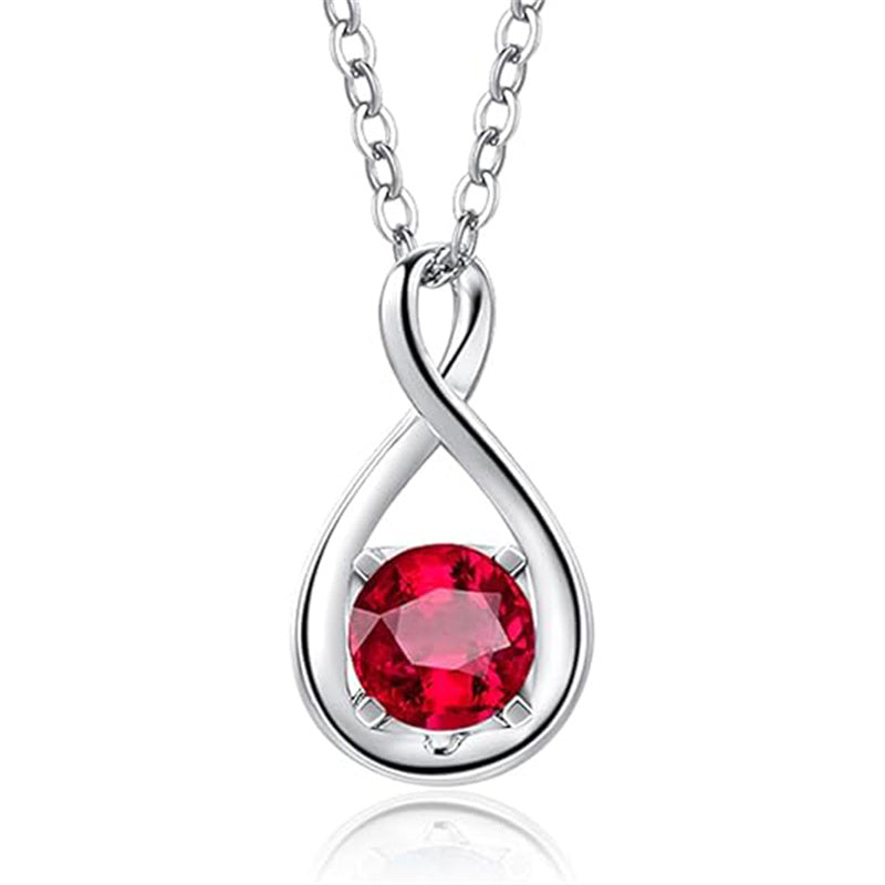 10K 14K 18K  White Gold Round Birthstone Infinity Necklace Mothers Day Gift