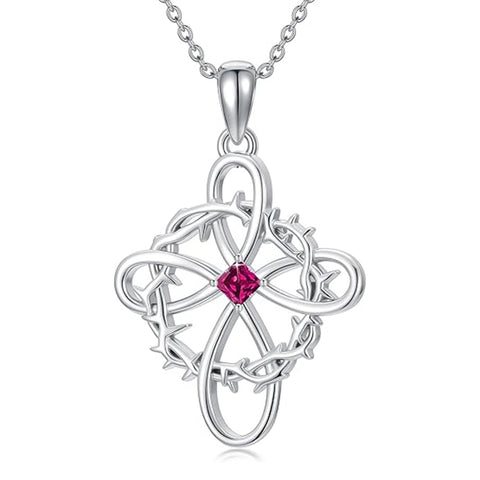 Sterling Silver 12 Birthstones Twisted Cross Necklace for Women