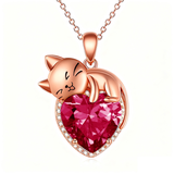 Sterling Silver Heart Birthstone Cat Pendant Necklace