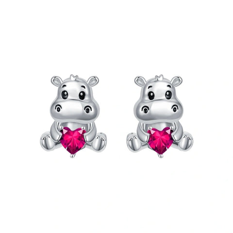 Sterling Silver Birthstone Otter Hippo Stud Earrings