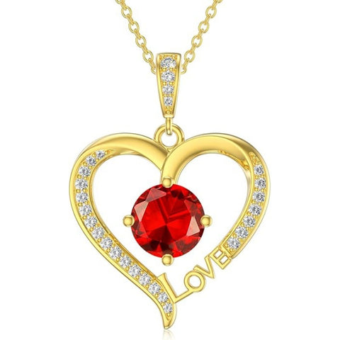 14K Gold Plated  12 Months Heart Birthstone Pendant Necklace Birthday Wedding Anniversary Jewelry Gifts for Women