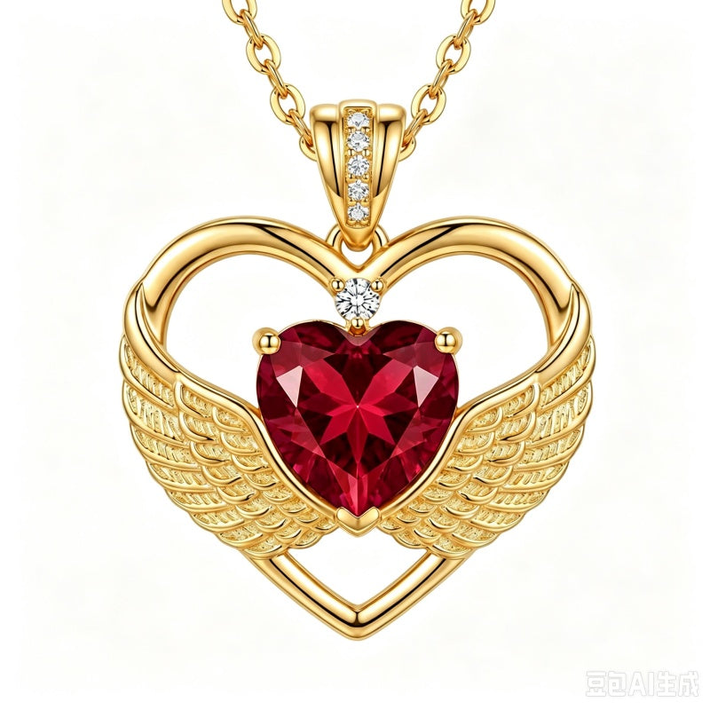 14K Gold Plated 12-Month Birthstone Infinity Angel Wings Pendant Necklace for Women