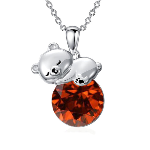 Sterling Silver Birthstone Teddy Bear Pendant Necklace Christmas Gifts for Women Children