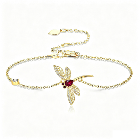 14K Gold Plated Birthstone Dragonfly Anklet Bracelet Birthday Gifts for Her