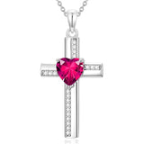 Sterling Silver 12 Birthstones Cross Religious Necklace for Women