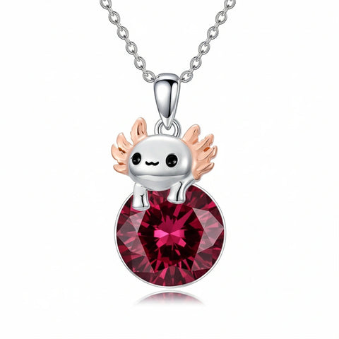 Sterling Silver 12 Month Birthstone Axolotl Pendant Necklace for Women