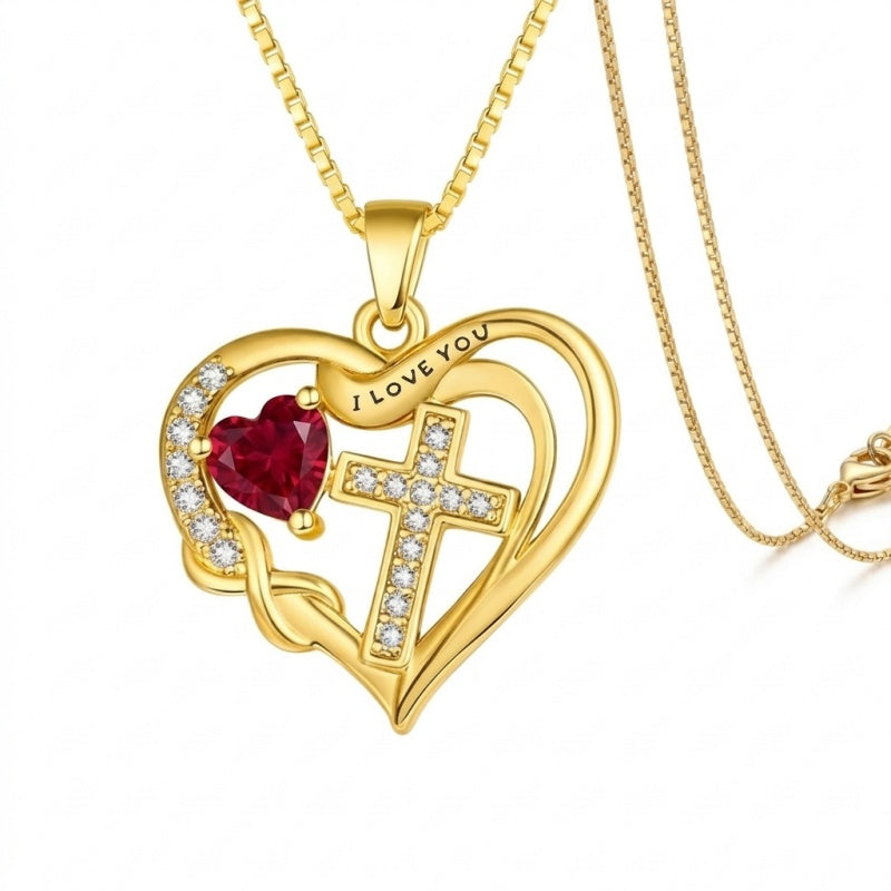 14K Gold Plated Heart Birthstone Infinity Cross Butterfly Necklace for Women