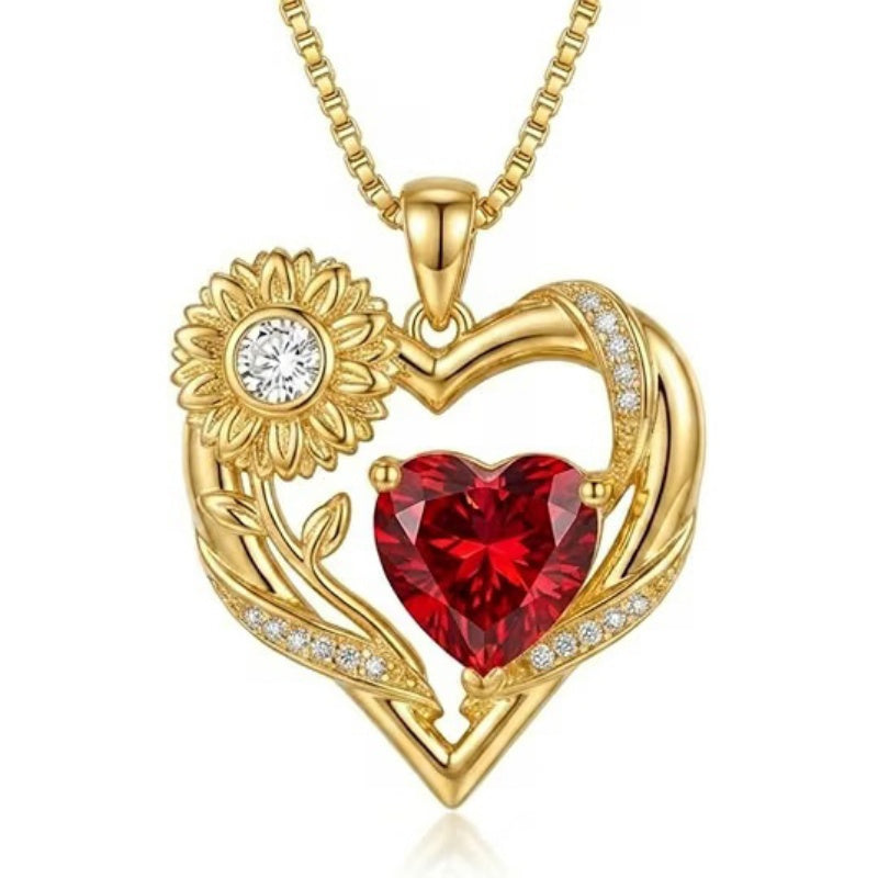 14K Gold Plated Birthstone  Sunflower Pendant Necklace for Women  Anniversary Christmas Birthday Gift