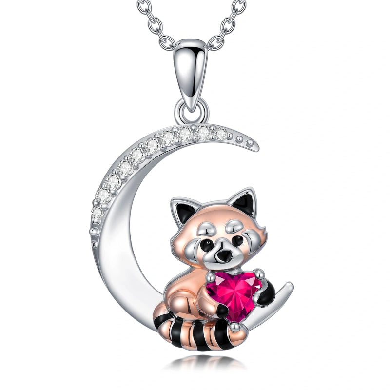 Sterling Silver Birthstone Red Panda Pendant Necklace Animal Jewelry Gifts for Women