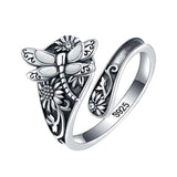 Sterling Silver Oxidized Dragonfly Butterfly Hummingbird Sea Turtle Anchor CrossTree of Life Sunflower Spoon Ring