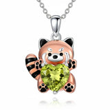 Sterling Silver Birthstone Red Panda Pendant Necklace for Women Birthstone Christmas Birthday  Gifts