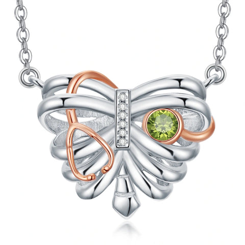Sterling Silver Heart Rib Cage&Doctor Nurse  Stethoscope Medicine Themed Pendant Necklace