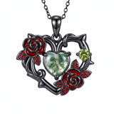 Sterling Silver Black Heart Skeleton Birthstone Necklace With Engraved Halloween Gift