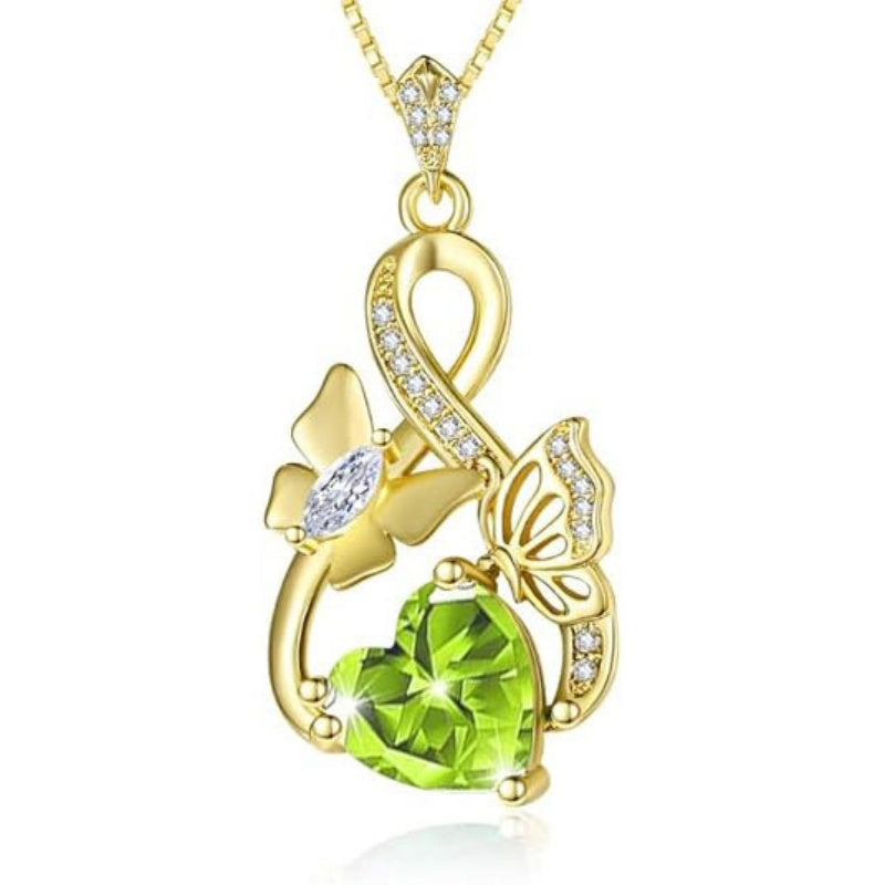 Heart Birthstone 14K  Gold Plated Butterfly Pendant Necklace for Women