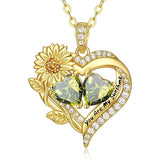 Sterling Sliver Birthstone Love Heart & Sunflower Pendant Necklace Engraved With You Are My Sunshine
