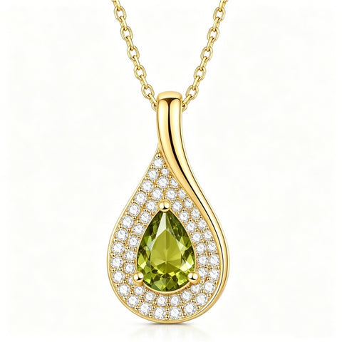 14K Gold  Plated 1CT Pear Teardrop Birthstone Pendant Necklace for Women