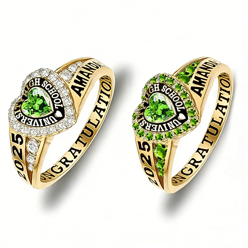 Sterling Silver Personalized Birthstone Engraved Class Rings for Women, College Senior High School Ring