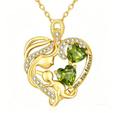 10K 14K 18K Gold Double Birthstone Heart Mother Son/Daughter Pendant Necklace for Mom