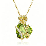 10K 14K 18K Gold Heart Birthstone Rose Pendant Necklace Gifts for Wife Girlfriend Mom Daughter Grandma