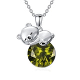 Sterling Silver Birthstone Teddy Bear Pendant Necklace Christmas Gifts for Women Children