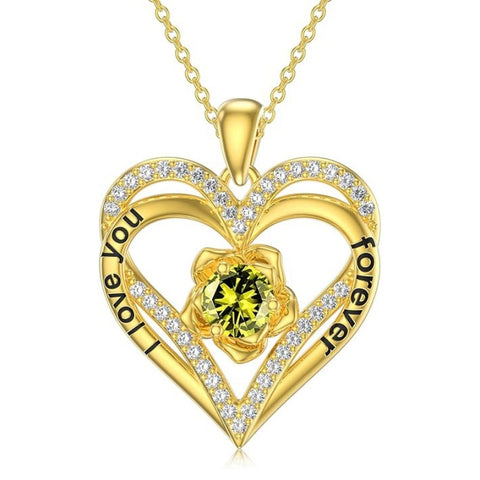 14K Gold Plated  Birthstone Rose Flower Pendant Necklace Birthday Wedding Anniversary Jewelry Gifts for Women