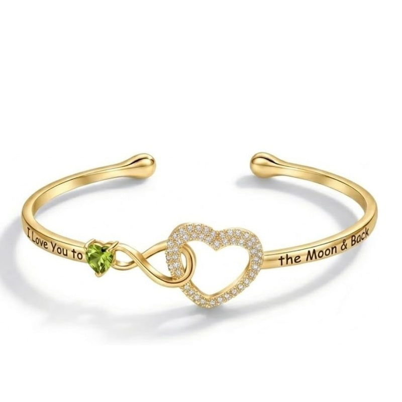 14K Gold Plated Birthstone Infinity Heart Bangle Bracelet for Women