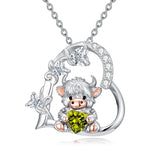 Sterling Silver Highland Cow Pendant Necklace Birthstone Necklace Gift for Women