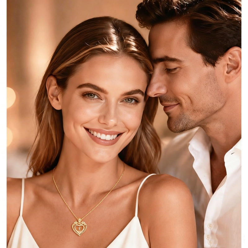 14K Gold Plated Rose Heart Initial Necklace Engraved with I Love You for Always and Forever  for Women
