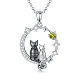 Sterling Silver Cubic Zirconia Two Cats Pendant Necklace
