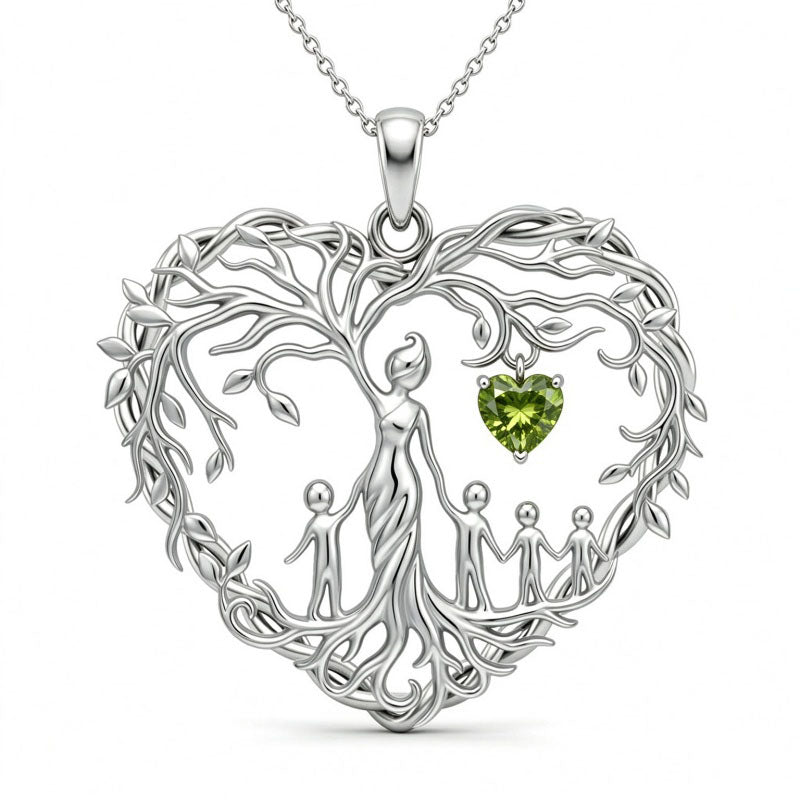 Sterling Silver Heart Pendant Birthstone Tree of Life Mother Child Family Necklace