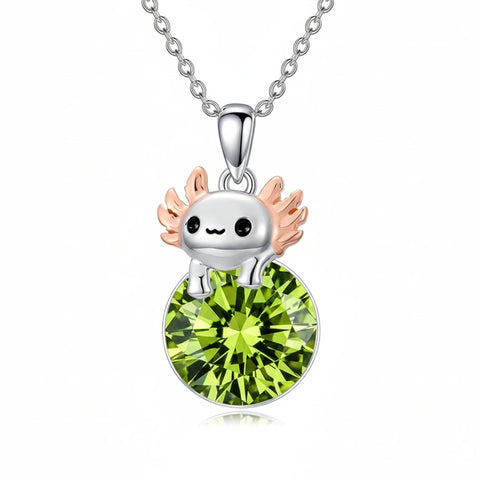 Sterling Silver 12 Month Birthstone Axolotl Pendant Necklace for Women