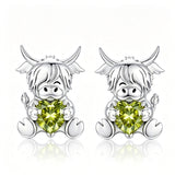 Sterling Silver 12 Month Birthstone Highland Cow Stud Earrings Christmas Gift