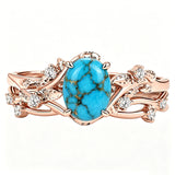 Sterling Silver Personalized Engraved 1-3CT Turquoise Engagement  Wedding Promise Ring Set for Her